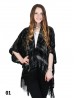 Sheer Velvet Ink Print Cape W/ Fringes